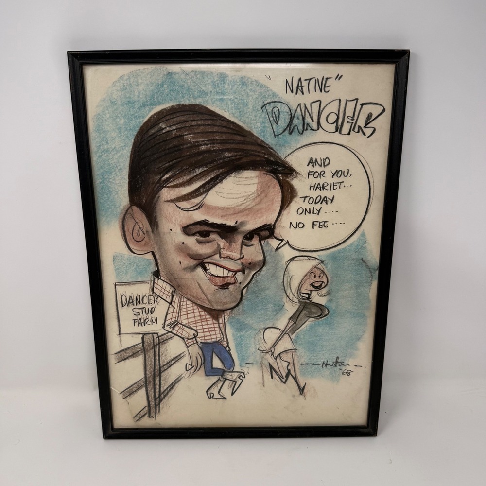 Vintage 1968 Native Dancer Caricature Signed Hunter Original Art Framed 11x14